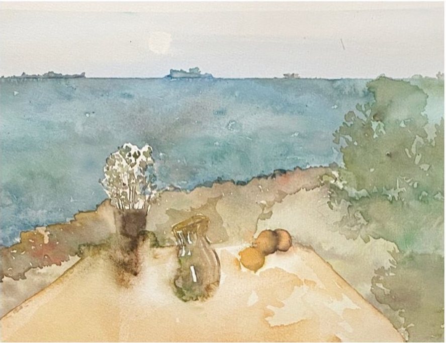 Watercolor seascape from the Lu & Bo pop-up gallery