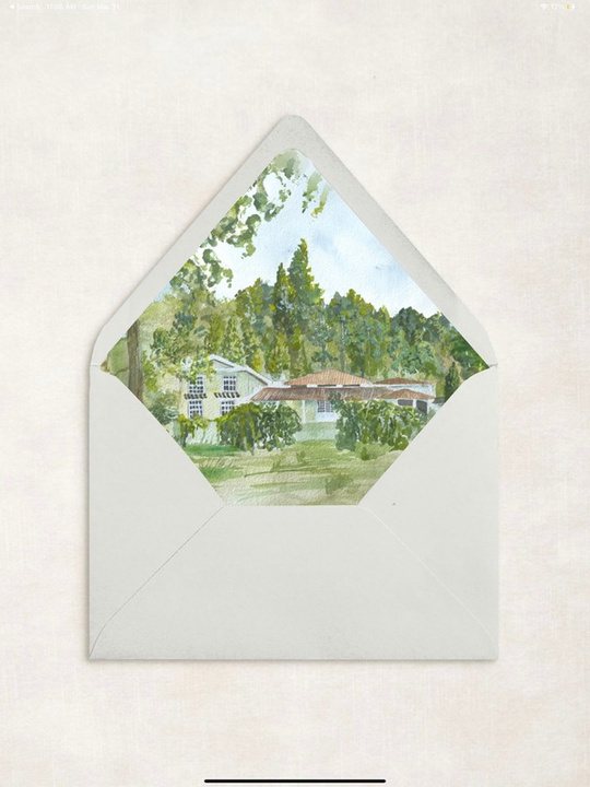 Wedding envelope with a watercolor venue liner